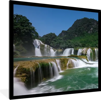 Produktbild von MuchoWow® Gerahmtes Poster Wasserfälle - Berge - Natur 40x40 cm - Poster mit Schwarzem Bilderrahmen Wandposter Rahmen Foto Bilder - Mit Rahmen - Wanddekoration Schlafzimmer