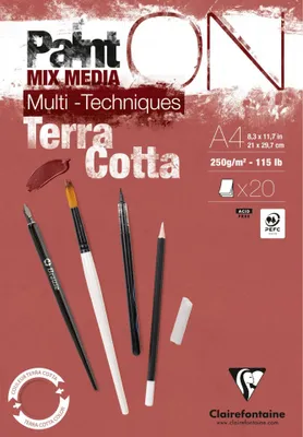 Produktbild von Clairefontaine 4x PaintON Terracotta, Block A4, geleimt, 20 Bl 250g, 976153C