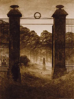 Produktbild von Caspar David Friedrich Kunstdruck Bild - Friedhofseingang, 1825, Sepia (80 x 60 cm)