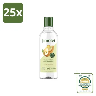 Immagine prodotto di 25 flaconi di shampoo 2in1 Timotei con olio di mandorle, adatto a tutti i tipi di capelli, da 300 ml - confezione risparmio - 25 pezzi