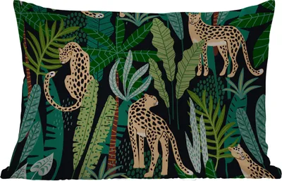 Produktbild von MuchoWow® Outdoor Kissen - Dschungel - Panther - Muster - Jungen - Mädchen - Pflanzen - 50x30 cm - Wetterfest - Lounge Kissen - Sofa kissen - Wohnzimmer Dekoration