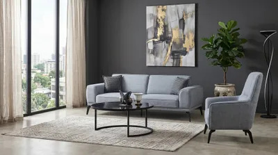 Productafbeelding van Bankstel, 3-zitsbank, fauteuil, modern, zwart, grijs, antraciet, stijlvol