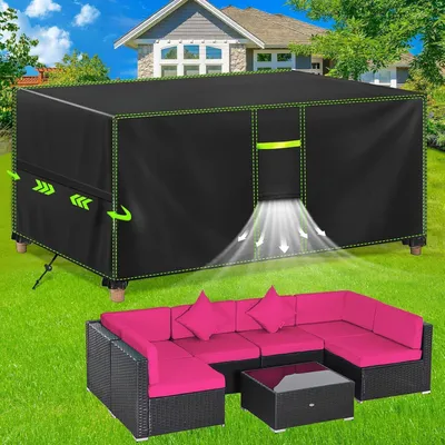 Image de Housse de protection pour meubles de jardin, imperméable, résistante aux intempéries, en tissu Oxford 420D, dimensions 230x165x70 cm, couleur noire