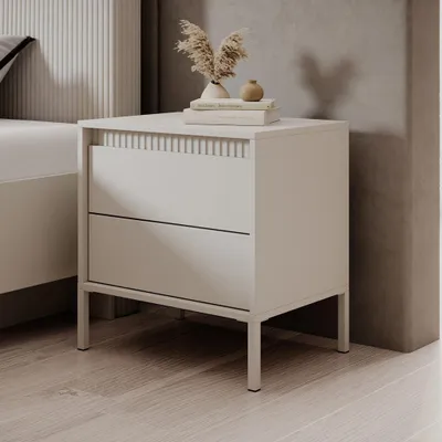Produktbild von Nachttisch Nachtkommode FERRATO 54 cm Beige Riffelung grifflos 2S