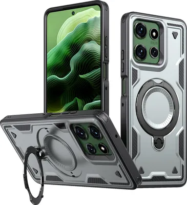 Produktbild von Dual Layer Hülle für Motorola Moto G Power 2025/G Power 2026 mit Ring Ständer Magnetisch Stoßfest Handyhülle Grau