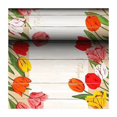 Produktbild von Papstar Airlaid Tischläufer, stoffähnlich 24 m x 40 cm "Blooming Tulips", 6 Rollen