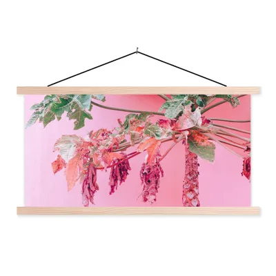 Produktbild von MuchoWow® Textilposter Palme - Tropisch - Rosa - Sommer 60x30 cm mit holzfarbenen Rahmen - Dekoration