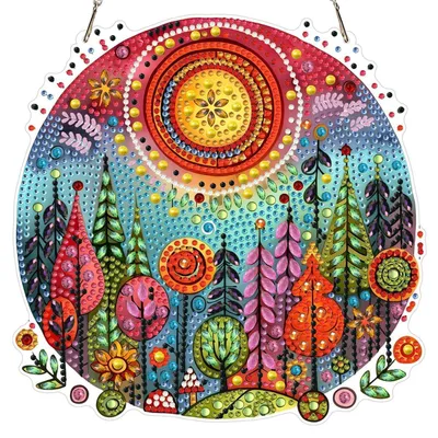 Produktbild von Diamond Painting Anhänger Landschaft Baum für Erwachsene, Fensterbild Bastelset Hängend Ornament Deko