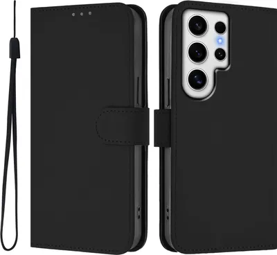 Produktbild von Hülle für Samsung Galaxy S24 Ultra - Phonesta Soft Skin Book Wallet Klapphülle mit Kordel - Schwarz