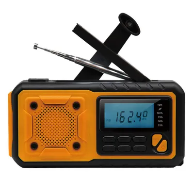 A product shot of a portable emergency radio.