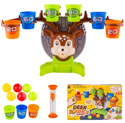 Produktbild von DK Geschicklichkeitsspiel Ballwerfen auf Zeit mit Hirsch und Bechern