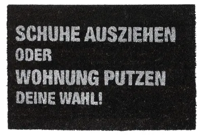 Image de Tapis d'entrée Relaxdays en fibre de coco « Enlever ses chaussures ou nettoyer l'appartement : à toi de choisir  », pour l'extérieur et l'intérieur, tapis de porte 60 x 40 cm, noir