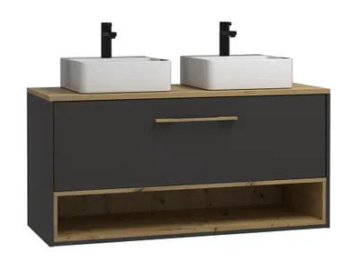 Produktbild von Anthrazitfarbener wandmontierter Badezimmerschrank mit Doppelwaschbecken - 120 cm - YANGRA