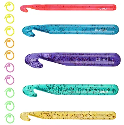 Image de Lot de 5 crochets transparents pour le tricot, de 12 mm à 25 mm