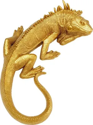 Obrázek produktu pro Uniqoos® Nástěnná dekorace ve tvaru ještěrky, zlatá barva – 40 × 16,5 × 8,5 cm, polyresin, dekorace na zeď do obývacího pokoje, ložnice nebo chodby