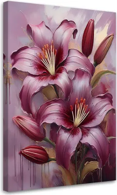 Produktbild von Leinwandbild Blühende Blumen Lilie Gemalte 40x60 Feeby Rosa bild für die wand bereit zum aufhängen