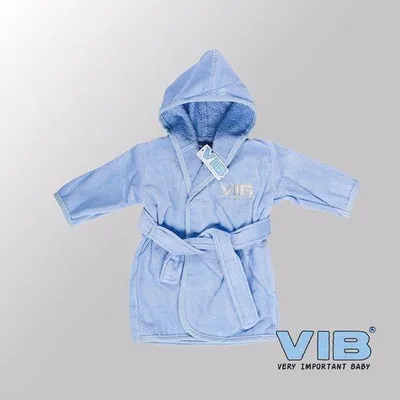 Produktbild von Unyqoos® Baby-Bademantel Wickelmodell mit Kapuze, 100% Baumwolle Velours, , weiß/blau, bestickt, Bindegürtel – 6–12 Monate