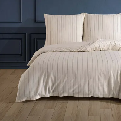 Produktbild von Buymax® Bettwäsche Bettbezug Luxury Natur, 2 teilig, 155x220 cm, Slub Yarn Dyed, Bettbezug-Set, Reißverschluss, 100% Baumwolle, mit Reissverschluss