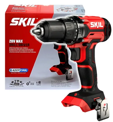 A Skil 20V Max Drill/Driver shown with its packaging.