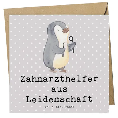 Produktbild von Mr. & Mrs. Panda Grußkarte Zahnarzthelfer Leidenschaft - Grau Pastell - Geschenk, faltkarte, anlasskarte, doppelkarte, Glückwunschkarte, Klappkarte