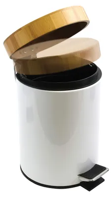 Image de Poubelle Aza 3l Blanche Avec Couvercle Bambou - Msv