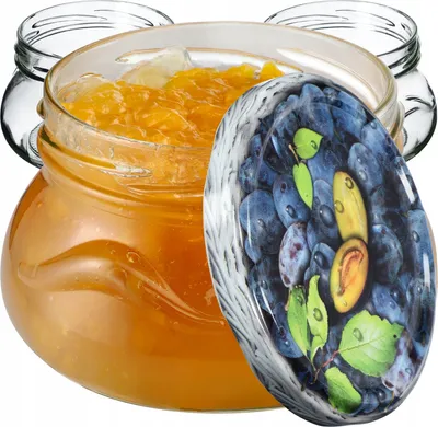 Obrázek produktu pro KADAX zavařovací sklenice s víčkem "Raja", zavařovací sklenice, 300 ml, 100 kusů, víčko se švestkovým vzorem