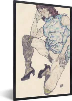 Produktbild von MuchoWow® Gerahmtes Poster Kniendes Mädchen - Gemälde von Egon Schiele 20x30 cm - Poster mit Schwarzem Bilderrahmen Wandposter Rahmen Foto Bilder - Drucken - Bilder Poster im Rahmen