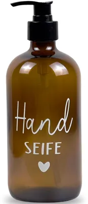 Produktbild von Seifenspender aus Glas, 500 ml – Schwarzer Pumpspender, Spender für Geschirrspülmittel in der Küche. Handseifenspender für das Badezimmer (braun, Handseife).