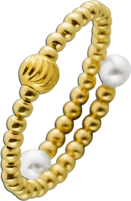Produktbild von Perlen Ring Gelbgold 585 14K Süßwasser Zuchtperlen 3mm flexibel 99