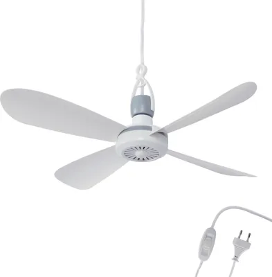Produktbild von Mobilný stropný ventilátor "biely" ( 5m XXL kábel ) so zástrčkou a vypínačom, 220V-240V / 5 Watt, Ø40 cm stropný ventilátor so závesom