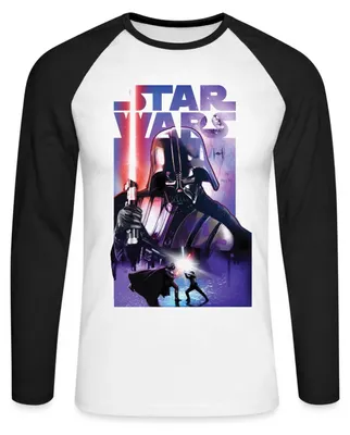 Produktbild von Star Wars Darth Vader Mit Rotem Lichtschwert Baseball Langarmshirt Herren, XXL, Weiß/Schwarz