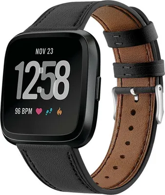 Produktbild von Lederarmband für Smartwatches - Passend für Fitbit Versa/Versa 2 - Schwarz - Strap-it Uhrenarmband / Armband