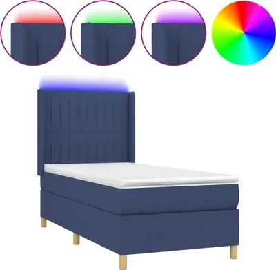 Produktbild von vidaXL Boxspringbett mit Matratze & LED Blau 90x200 cm Stoff