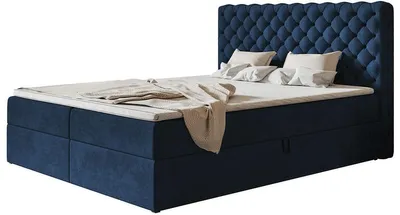 Produktbild von Boxspringbett Miami 120x200 mit Stauraum und Bonell-Matratze, Dunkelblau
