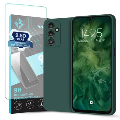 Produktbild von Hülle für Samsung Galaxy A14 5G mit 9H Displayglas Displayschutz Case Cover Bumper Smartphone Softgrip Schutzhülle Farbe: Grün