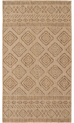 Productafbeelding van Buitentapijt, etnisch design, geschikt voor woonkamer, balkon of terras, beige kleur, rechthoekig, 60x100 cm