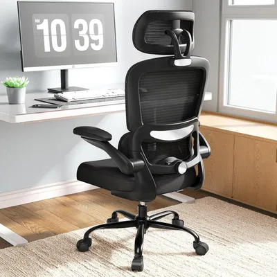 Productafbeelding van Bureaustoel, ergonomisch, bureaustoel met verstelbare lendensteun, hoofdsteun, gamingstoel, kantoorstoel, ergonomisch, 150 kg, voor grote mensen, zwar