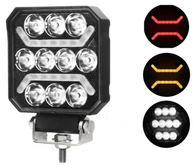 Zdjęcie produktu dla Uniwersalna, wydajna lampa LED z diodami halogenowymi o białym świetle oraz czerwonym i pomarańczowym światłem obrysowym, 15 W, 1500 lm, 12–24 V, oznaczenie E