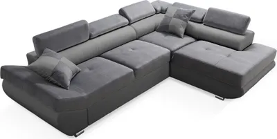 Produktbild von Robin Saturn Ecksofa mit Schlaffunktion Bettkasten 5 Verstellbare Kopfstützen 2 Kissen Sofa L-Form Schlafsofa Freistehende Eckcouch Schlafcouch Wohnzimmermöbel Wohnlandschaft Rechts Grau Schwarz