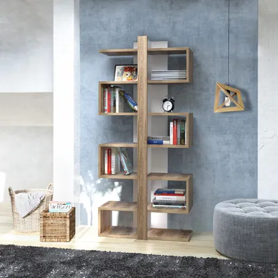 Produktbild von Skye Decor, Moderner Bücherregal aus 100% melaminbeschichtetem Spanplatten, 78 x 170 x 29,5 cm | 18 mm dick | Wandmontierbar, zahlreiche Regale, elegantes Eichen-Design.