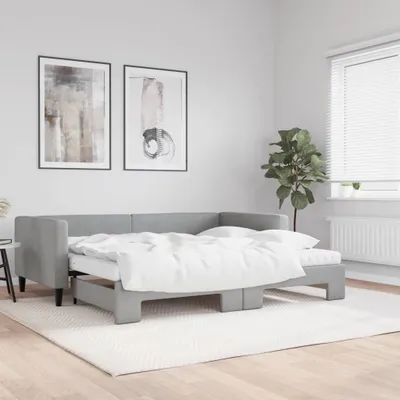 Zdjęcie produktu dla Maison Exclusive – rozkładana leżanka z materacem, jasnoszara, 90 x 200 cm, tkanina