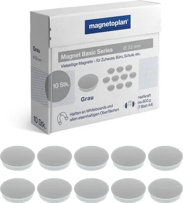 Produktbild von magnetoplan Rundmagnet "Basic" 32 mm grau 10 Magnete