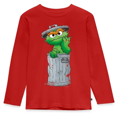 Produktbild von Spreadshirt Sesamstraße Oscar Mülltonne Kinder Premium Langarmshirt, 98/104 (2 Jahre), Rot