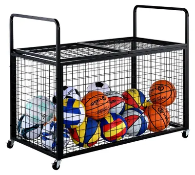 Produktbild von Ballwagen Rollwagen 1150 x 610 x 912 mm für Sportbälle, abschließbarer Basketballkäfig, Sportausrüstung für Innen- und Außenbereich, rollbarer Aufbewahrungswagen aus Stahl für Garagen