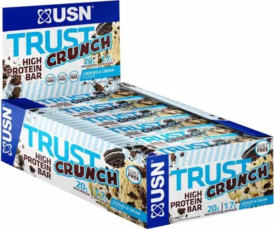 Produktbild von USN Trust Crunch High Protein Bar - 12 Riegel a 60 g Cookies & Cream