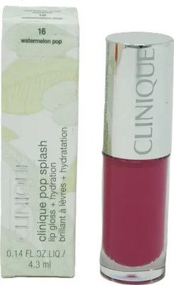 Obrázek produktu pro Clinique Pop Splash Gloss + Hydration, Růžová, Watermelon Pop, Zářící, Hydratační, Lesk, Hydrogenated Polyisobutene, Polybutene, Pentaerythrityl Tetraisostearate,..., 4,3 ml