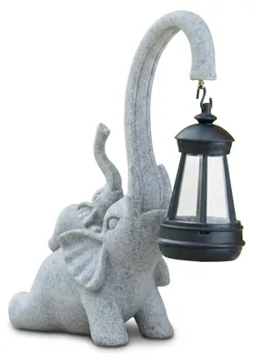 Immagine prodotto di Lampada solare a forma di elefante, scultura da giardino, figura decorativa in resina, colore grigio, Immagine generata dall'IA