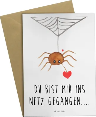 Produktbild von Mr. & Mrs. Panda Grußkarte Spinne Agathe Liebe - Weiß - Geschenk, osterkarte, weihnachtskarten, Liebesgeschenk, Liebesbeweis, jubiläumskarte, Verliebt, babykarte