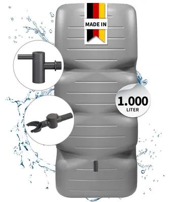 Produktbild von GARANTIA CUBUS Regentonne Komplett-Set 1000 Liter betongrau inkl. Kunststoff-Auslaufhahn und Fallrohranschluss