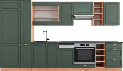 Zdjęcie produktu dla Zabudowa kuchenna Vicco Fame-Line Green-Gold Country/Gold Power Oak 355 cm , BP Antracyt, Model 49317